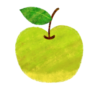葉っぱ付きの青リンゴ・梨のイラスト２　絵本風　ⒸAtelier Funipo
